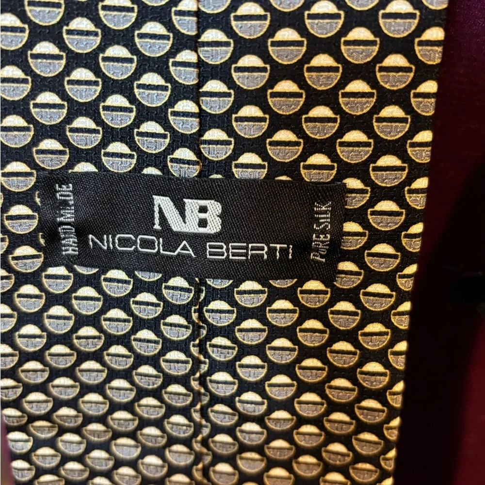Nicola Berti Silk Black and White Geometric Tie